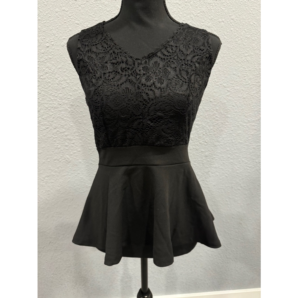 Active USA Black Lace Peplum Sleeveless Top - Size S NWOT